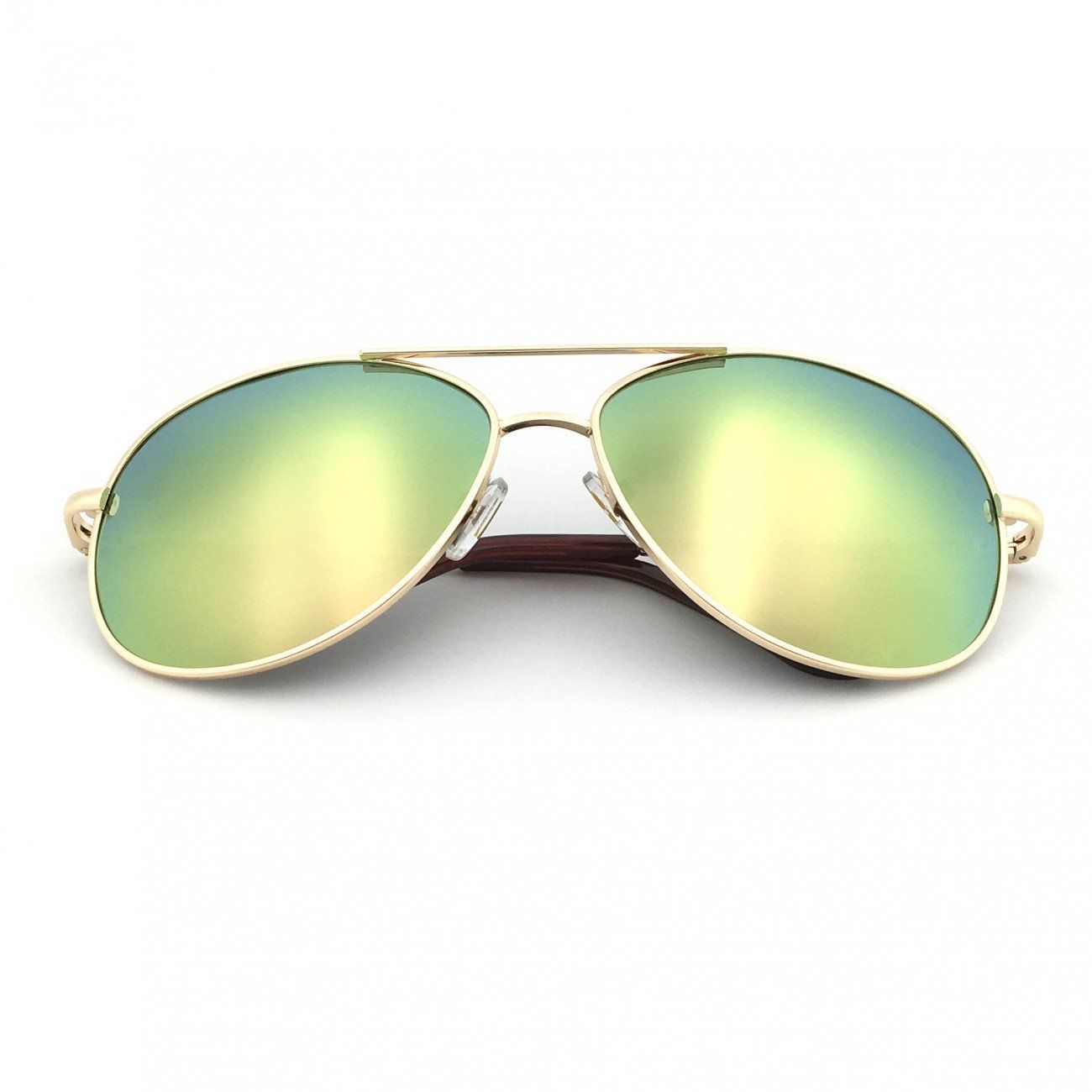 Aviator sunglasses with gold frame and green lenses
